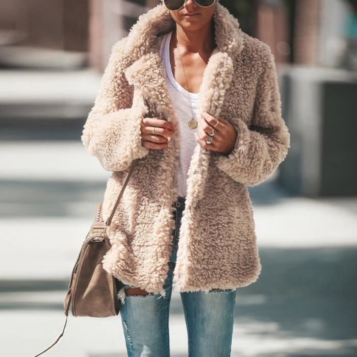 Veste beige fourrure femme cheap