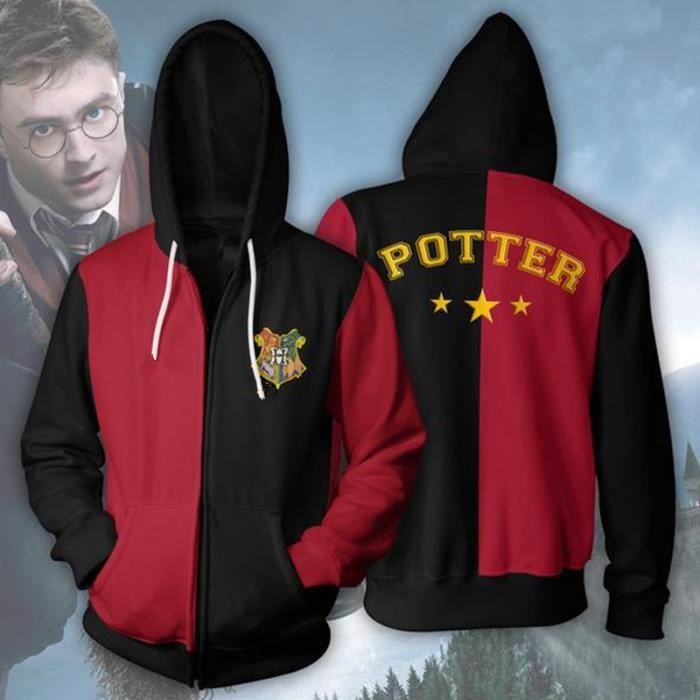 100/% Officiel WARNER BROS Harry Potter SWEAT A CAPUCHE Hoodie Blason ECOLE DE POUDLARD Hogwarts 4 MAISONS L Large