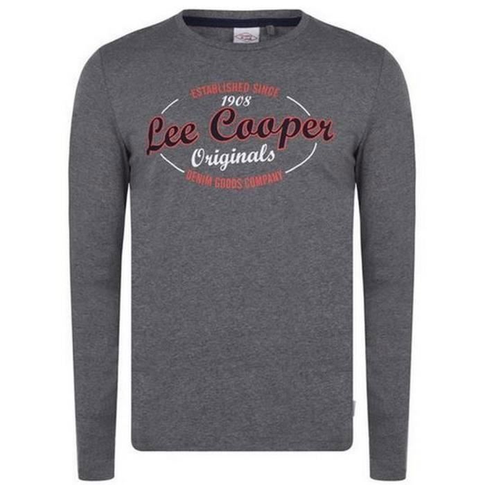 T-Shirt Manches Longues Grande Taille Homme Lee Cooper Originals Vintage Gris