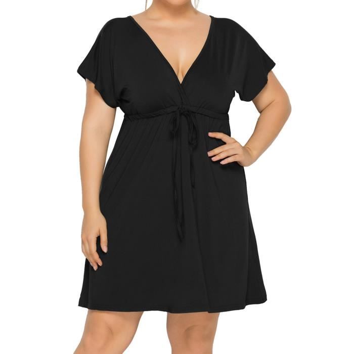 Robe de femme noire en coton ample sans manches main image 1