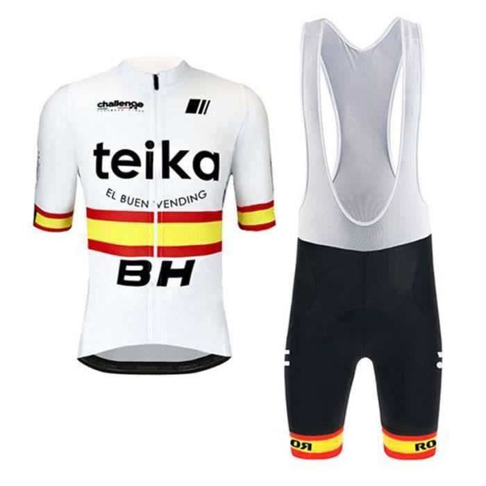 Tenue Cycliste Homme été - Maillot Manches Courtes + Cuissard Rembourré Gel 19D - Pour Entraînement Et Compétition