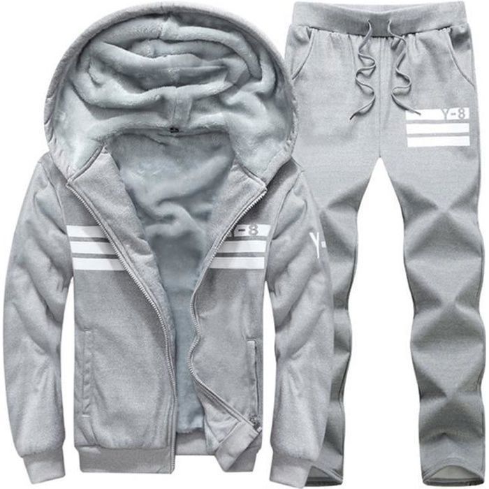 (Veste et Pantalon) Survêtement Homme à imprimé Y- 8 Ensemble Blouson Jogging ManteauBK172A1 Gris