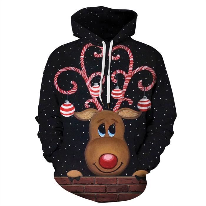 Sweat-shirt Noël Drôle Pour Homme - Motif Wapiti/renne, Unisexe, Manches Longues, Décontracté, Cadeau De Fête