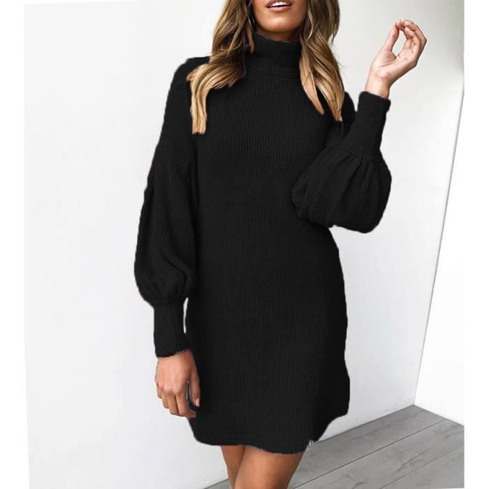 Femme Robe Pull Longue Sexy Pull A Col Haut Manche Longue Pulls Epais Casual Robe Automne Hiver Robe noir S Noir Cdiscount Pret a Porter
