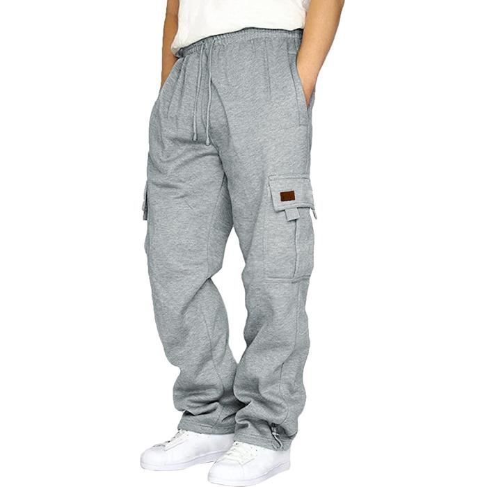 Pantalon Jogging Homme Grande Taille Cargo Coton 2023 Décontracté  Survêtement Sport Gris