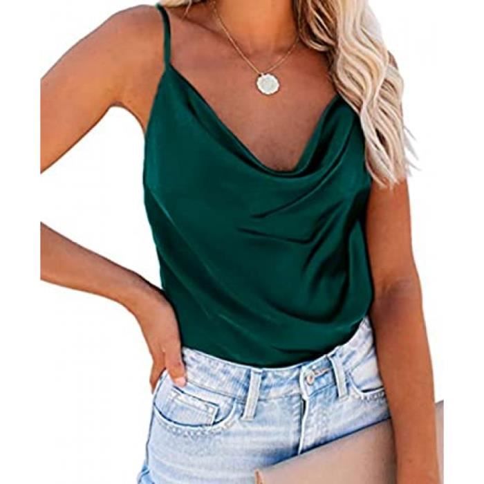 Femme Debardeur Bretelles Spaghetti Ajustable Camisole de Base Debardeur Sexy Ete Satin Tunique Fine Bretelle Vest Tank Tops mix Cdiscount Pret a Porter