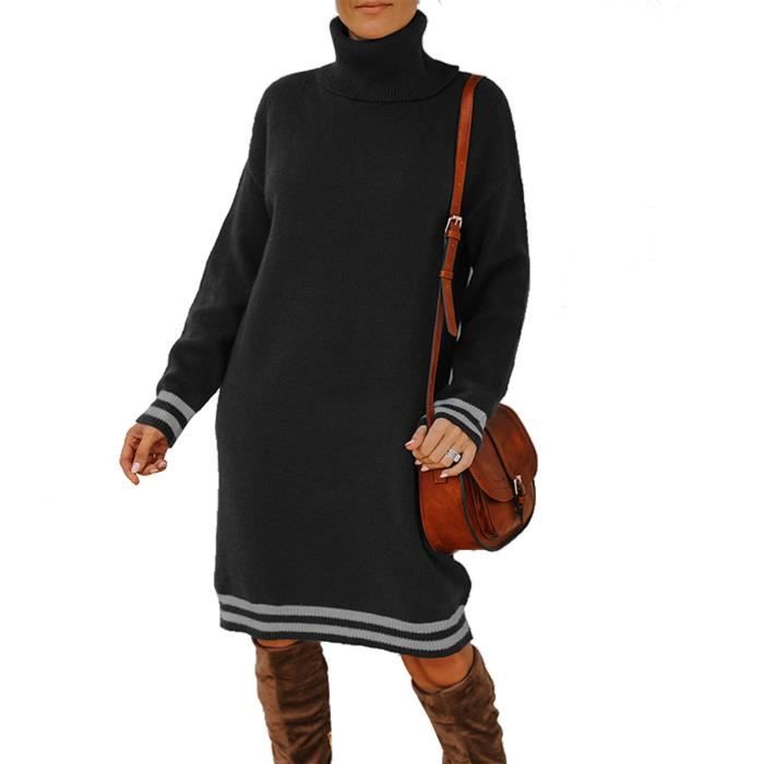 Dilwe robe en tricot droite col roul Robe Pull Col Roul Coupe Droite Longueur au Genou Manches Longues L che lingerie robe