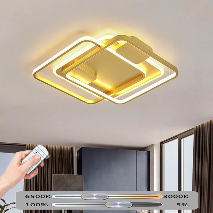 elegant led plafonnier carre dore luminaire lampe de plafond dimmable avec telecommande chambre a coucher table salle a manger cdiscount maison