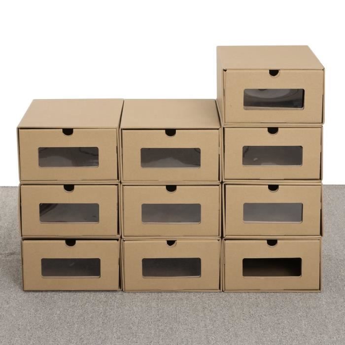 Lot de 10 Boîte à Chaussures en Papier Kraft Boîte de Rangement Carton Epais Cdiscount Maison