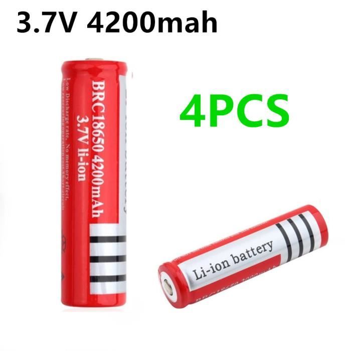 4pcs 18650 Li-ion 3800mAh Capacité 3.7V Batterie rechargeable Rouge