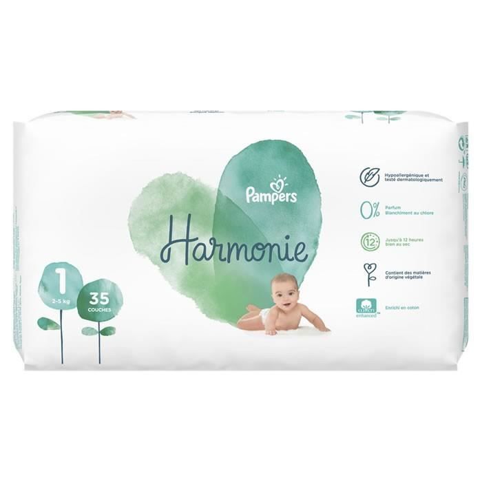 LOT DE 5 PAMPERS Harmonie taille 1 (25 kg) 35 couches Cdiscount