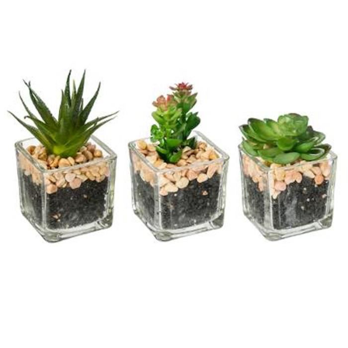 MyGift Arrangement de Plante Artificielle en Jardini/ère en C/éramique et Plateau en Bambou