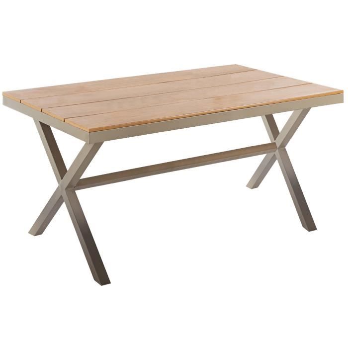 table de jardin rectangulaire en bois, pieds en métal coloris sable - longueur 150 x profondeur 90 x hauteur 76 cm