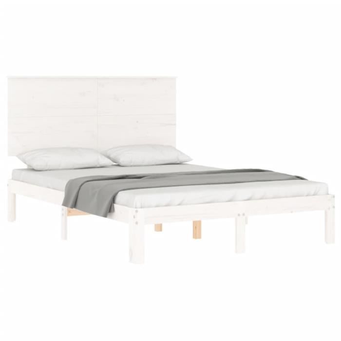 ESTINK Cadre de lit Blanc Bois massif 140x190 cm A3104654 85433