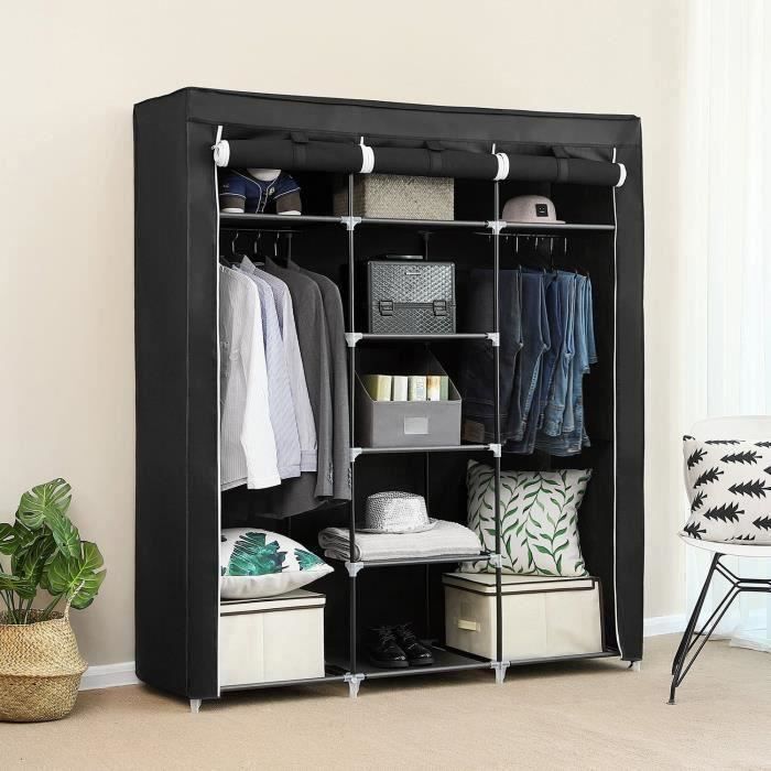 songmics armoire de rangement 3 portes ryg12b - tubes en métal et revêtement tissu - 150x45x175 cm - noir