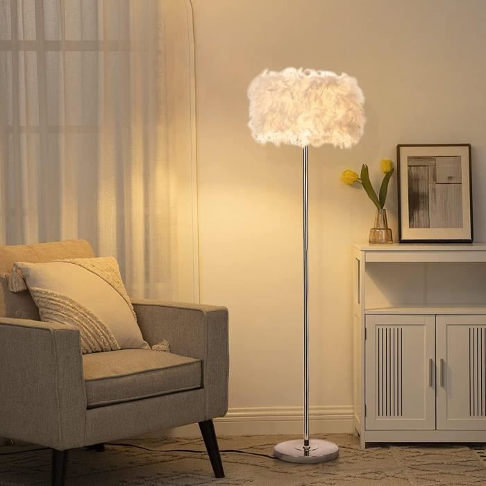 lampadaire e27 lampadaire de chambre avec abat-jour en plumes lampadaire de salon avec interrupteur à[s105]