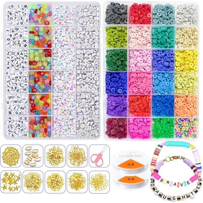 Kit Perles Plates 7200+ Pièces - 24 Couleurs Heishi 6mm - Pour Bracelets, Colliers Et DIY Bijoux