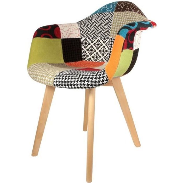 Fauteuil scandinave Patchwork - THE CONCEPT FACTORY - H. 85 cm - Multicolore - Bois massif - Tissu - 1 place