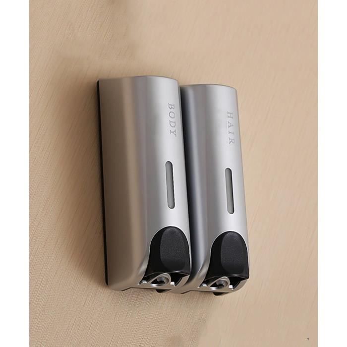 Distributeur De Savon Mural 1000ML - Pompe à Savon Manuel Pour Douche, Cuisine - Rechargeable - Design Noir Translucide