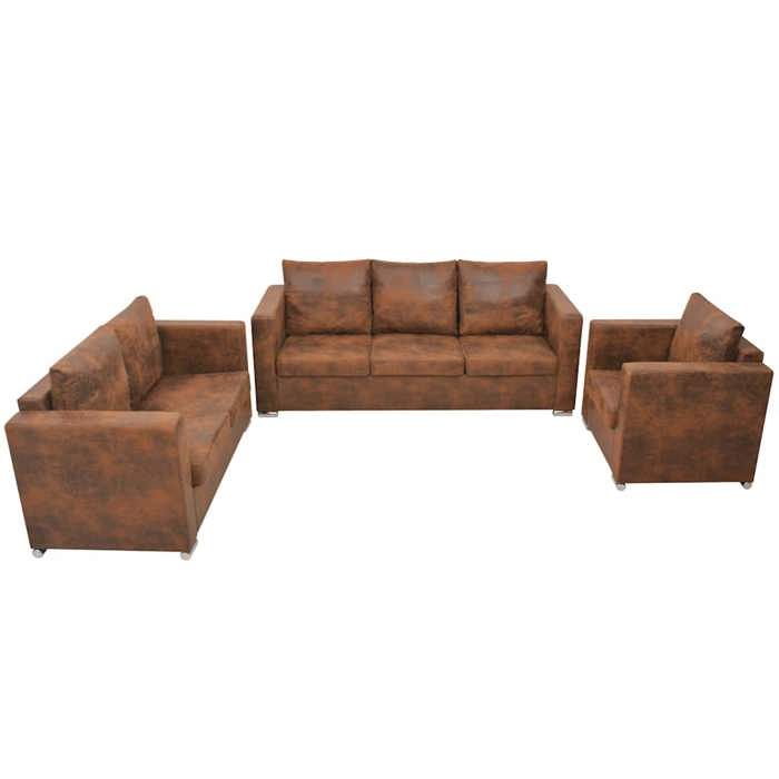 vidaXL Ensemble de canapés 3 pcs Cuir daim synthétique