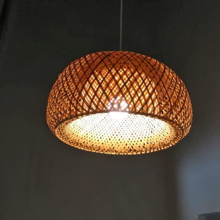 DHGIE Suspension Luminaire Bambou Industriel - Plafonnier en Osier Naturel Vintage avec Culot Noir E27*3 - Abat-Jour en Rotin pour Salle À Manger, Cuisine, Salon