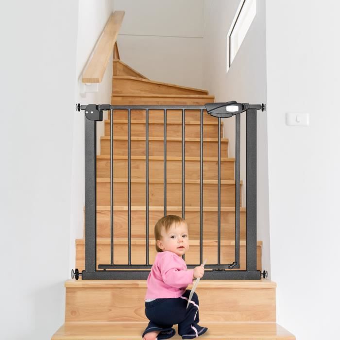 VOUNOT Barrière de Sécurité Extensible 75-84cm Fermeture Auto et Magnétique  Sans Perçage Barrière à Pression Pour Bébé et Chiens pour escaliers et