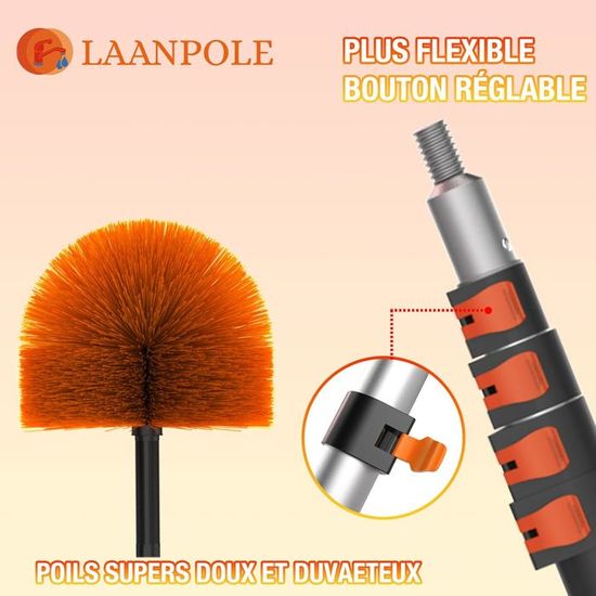 Kit de Plumeau Poussiere 7.32m avec Perche Télescopique Nettoyage en Fibre de Carbone, Tete de Loup pour telescopique pour Plafonds, Meubles, Stores