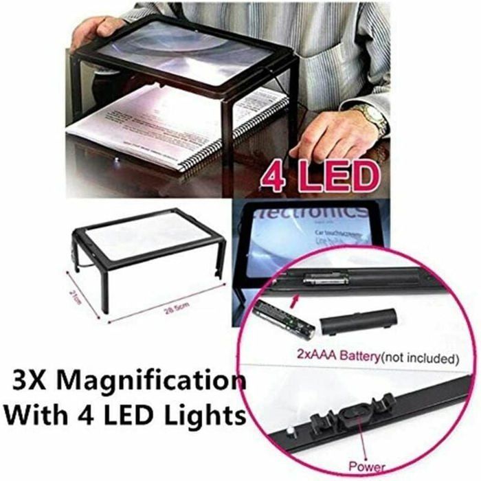 Loupe De Lecture Lumineuse 3X - Pleine Page, 48 LEDs, 3 Modes D'Éclairage