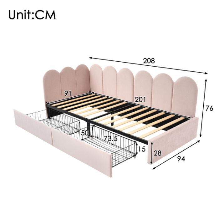 Canapé-lit Daybed 90x200cm Avec Tiroirs De Rangement - Cuir Et MDF, Convertible Salon/chambre (Beige)