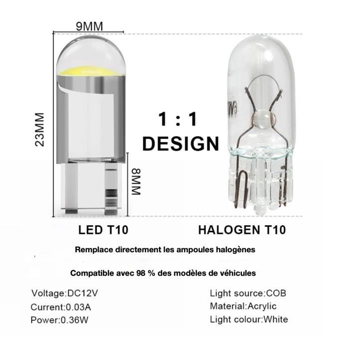 10 AMPOULE LED Voiture W5W Veilleuse T10 SMD 5050 ODB Plafonnier Plaque  Feux 12V
