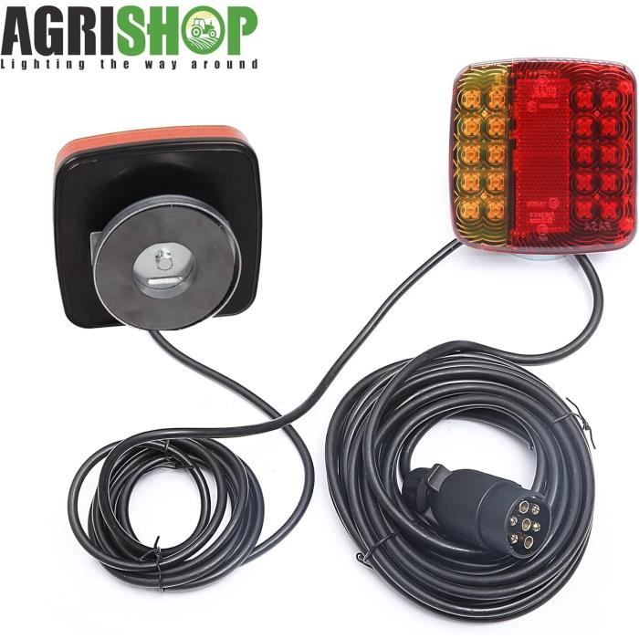 Feux Arrière Remorque LED 12V AGRISHOP - Kit Magnétique Avec Câble 7,5m Et Prise 7 Broches Étanche