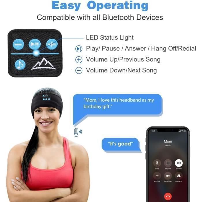 Masque Bluetooth Mediawave Store - écouter Musique Et Appels, Casque Sans Fil Intégré