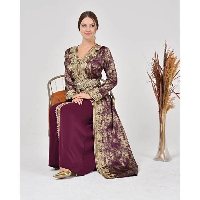 Caftan en velours Rimas Prune Perles et cristaux Taille 38 48