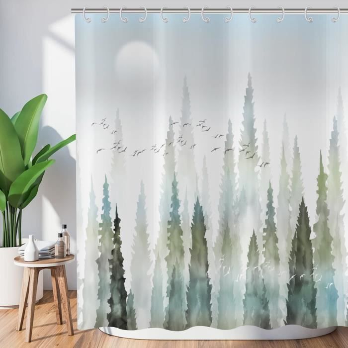 Rideau De Douche Forêt Feuilles D'Or 175x200 Cm - Imprimé Élégant Avec Crochets - 9