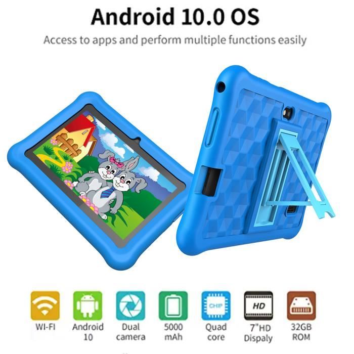 Tablette pour enfants 7 pouces avec WiFi Android Quad Core 3 Go de RAM 32 Go  de ROM 5000mAh double caméra IPS HD protection des yeux - Cdiscount  Informatique