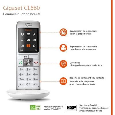 Téléphone Fixe Sans Fil 2 Combinés Gigaset CL660 Duo Blanc 