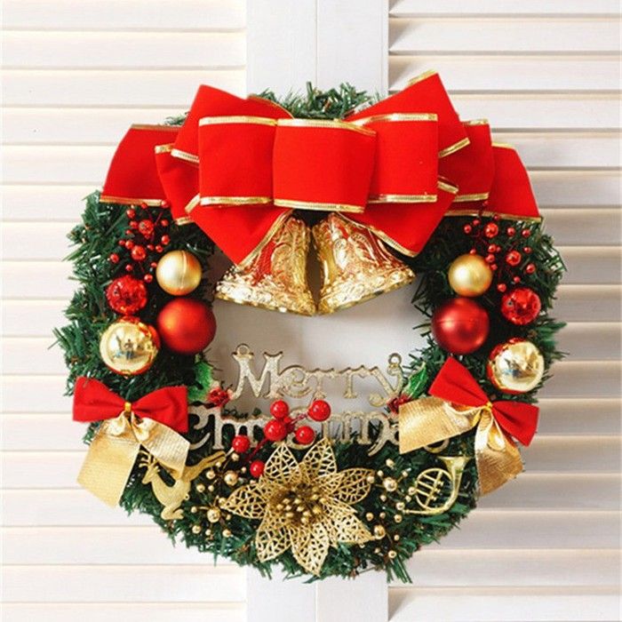 Couronne De Noël Artificielle 30cm - Déco Porte Avec Fruits Rouges Et Dorés - Style Rustique