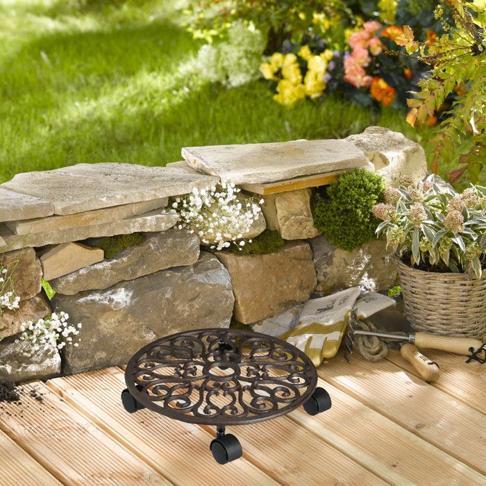 Support Roulant Pour Pots De Fleurs Relaxdays - Lot De 2, Rond Avec Freins, Intérieur Et Extérieur, Métal Noir