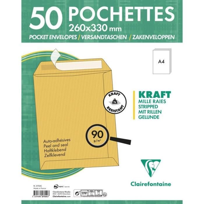 517450C - Paquet De 5 Pochettes Kraft Armé Brun C4-229X324 Mm