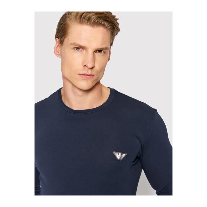 TShirt manches longues en coton Emporio armani Homme Bleu Cdiscount Pret a Porter