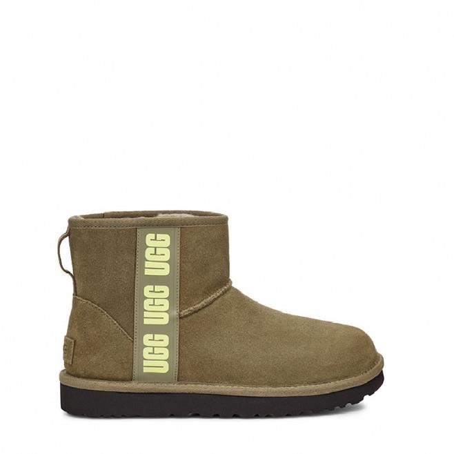 Botte UGG CLASSIC MINI SIDE LOGO ZZZ BELT Vert Femme Cuir