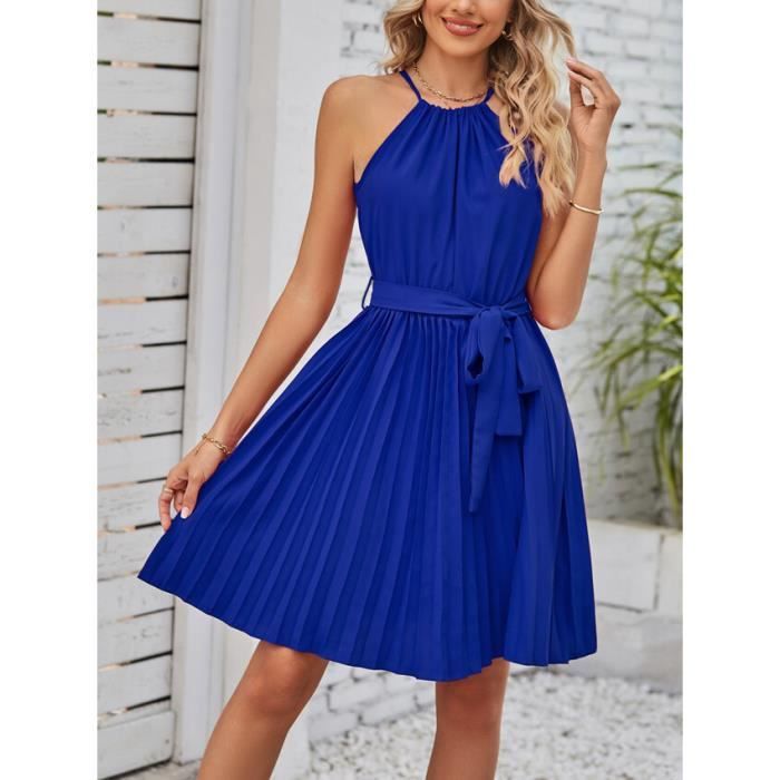 Robe plissee a lacets sans manches pour femme Sexy et elegante Tenue de soiree ete 2023 Navy blue E Blanc Cdiscount Pret a Porter