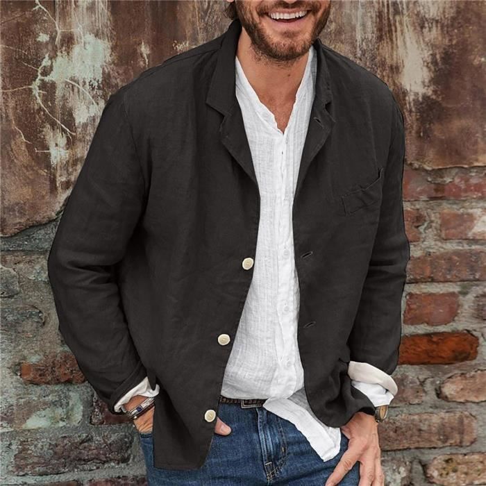 Chemise Veste Blazer en coton et lin pour hommes Grey Manches longues Blanc Cdiscount Pret a Porter
