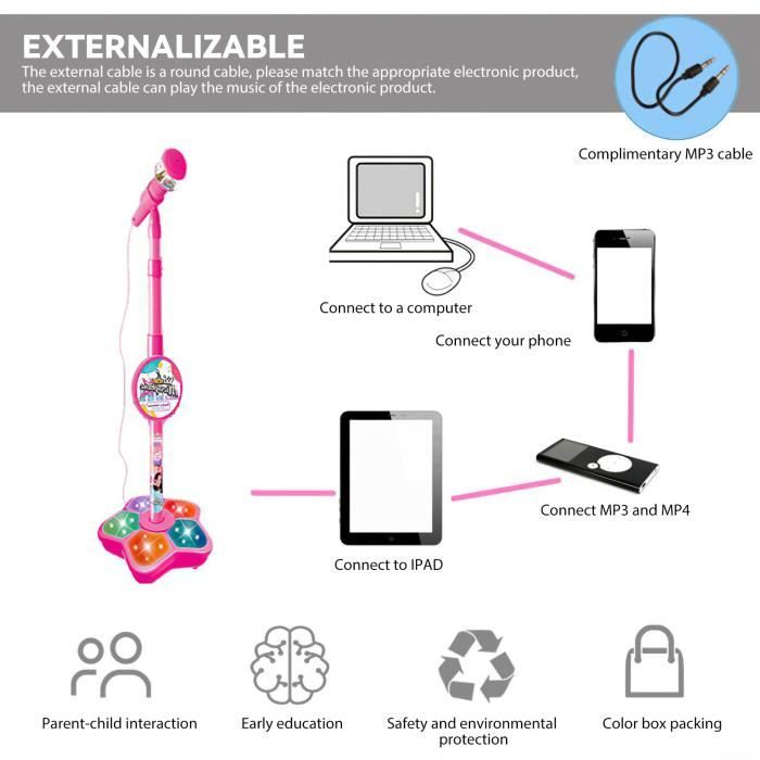 Kit Karaoké Pour Enfants Avec Micro Réglable Et Lumières Colorées - 21x100 Cm - Jeu Musical Et Créatif - 10