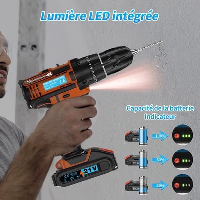 Perceuse Visseuse Sans Fil 21V 2 Batteries - 1400 Tr/min, Moteur Sans Balais, Coque
