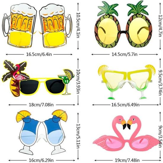 12 Paires Lunettes De Soleil De Fête Hawaïennes - Lunettes Fantaisie Drôles Pour Party, Plage Et Photographie