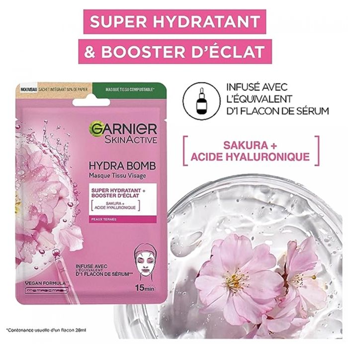 Garnier - Pack De 5 Masques Hydratants Tissus Compostables - Soin Visage Neuf