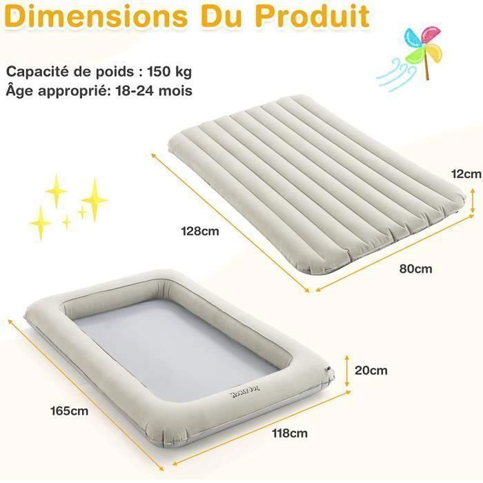 Lot De 2 Barrières De Lit Gonflables 150 Cm – Anti-chute Pour Bébé, Avec Pompe Et Sac – Portable, Voyage - 2