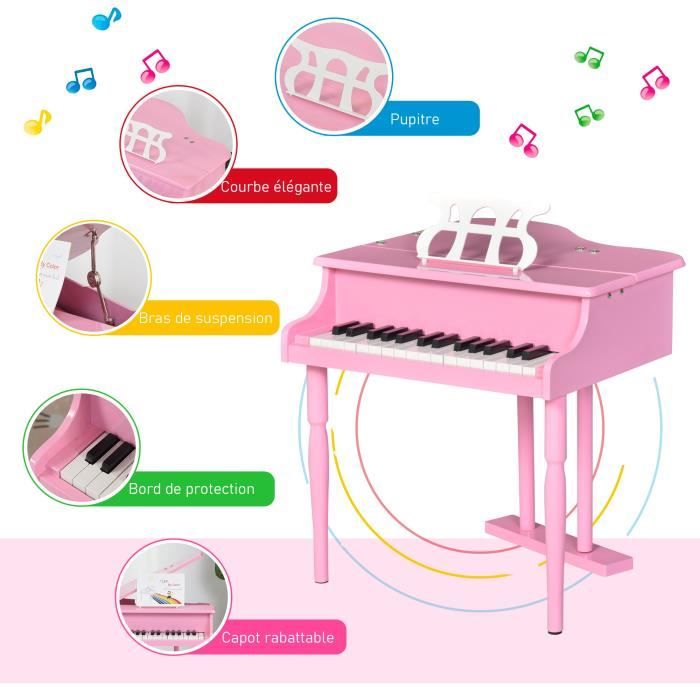 HOMCOM Piano à queue enfant en bois 30 touches - tabouret et pupitre inlus  - MDF rose - Cdiscount Jeux - Jouets