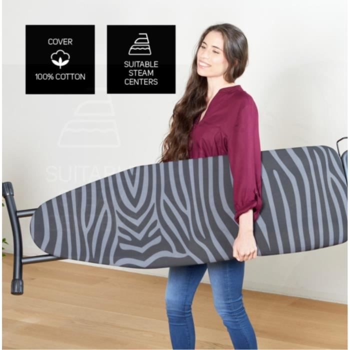 Planche à Repasser Taurus Argenta - Hauteur Réglable 60-98cm, Surface 48x130cm, Housse Coton - Avec Roues